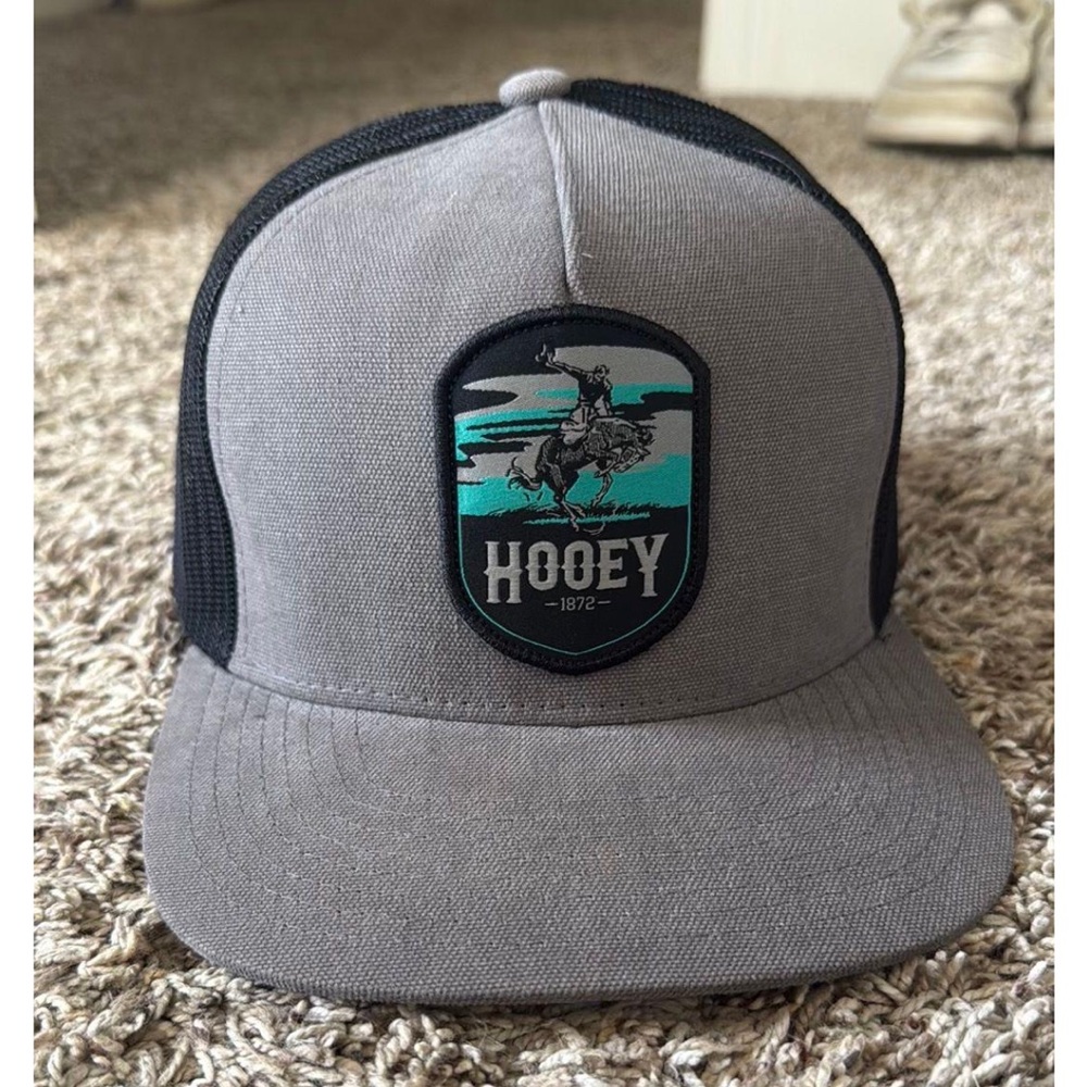 Hooey Gray and Black hat with Teal Logo